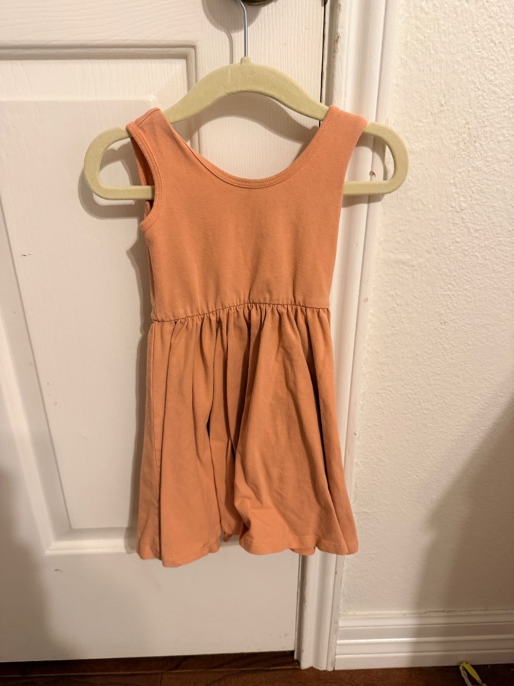 Girls' Peach Tank Dress with Gathered Skirt